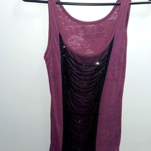 Threads 4 Thought burgundy with black beading tank